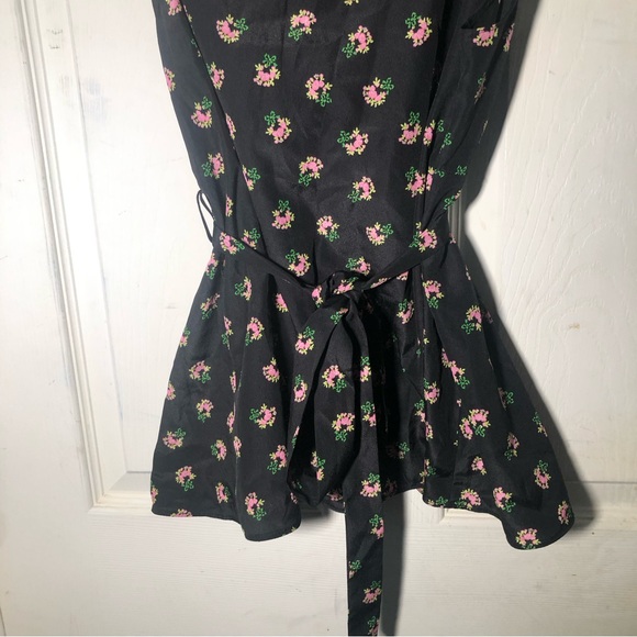 Betsey Johnson black floral silky open tie top - Picture 3 of 6